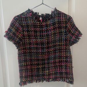 Zara Black and Pink Tweed Top